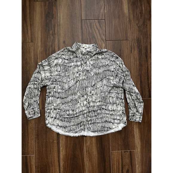 The Korner Tops - The Korner Black White Abstract Stripe Button Down Blouse XL T25219112 Viscose